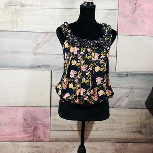 Rue 21 Black floral Blouson Top elastic waist M